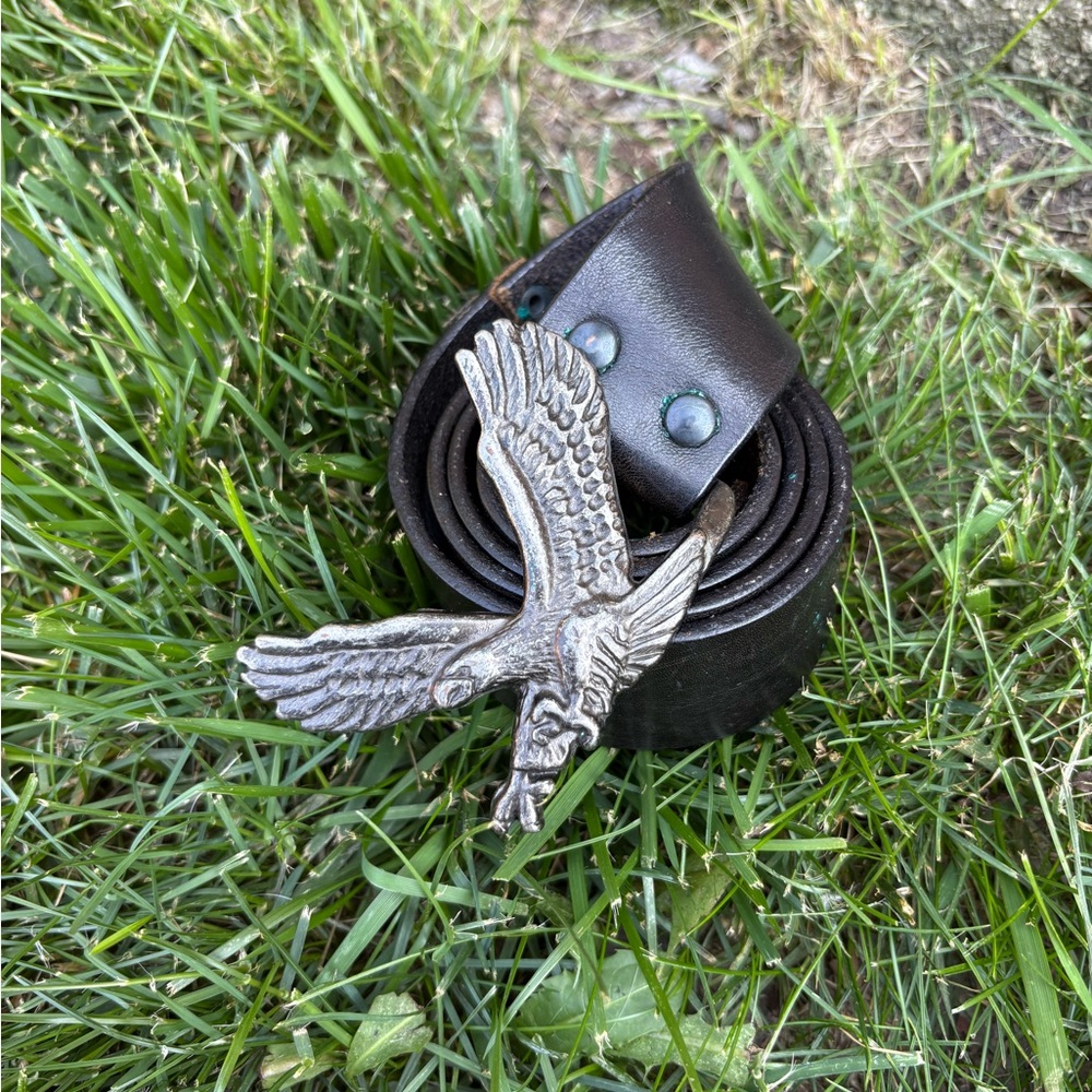Men's Brown Leather Belt with Silver Eagle Buckle
